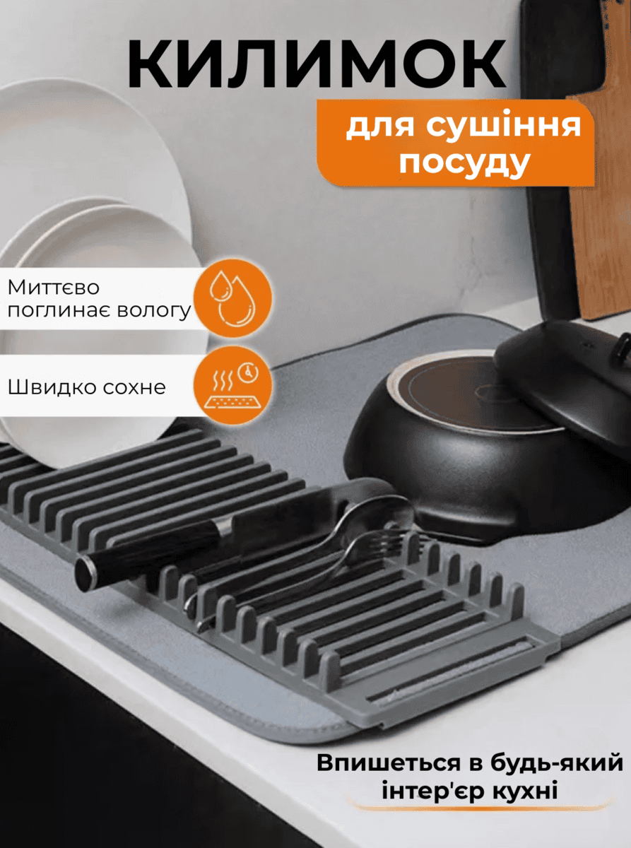 Складаний килимок для сушіння посуду з підставкою