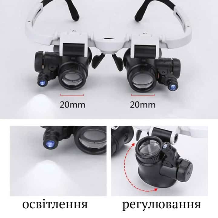 Окуляри-лупа з LED підсвіткою для дрібних робіт