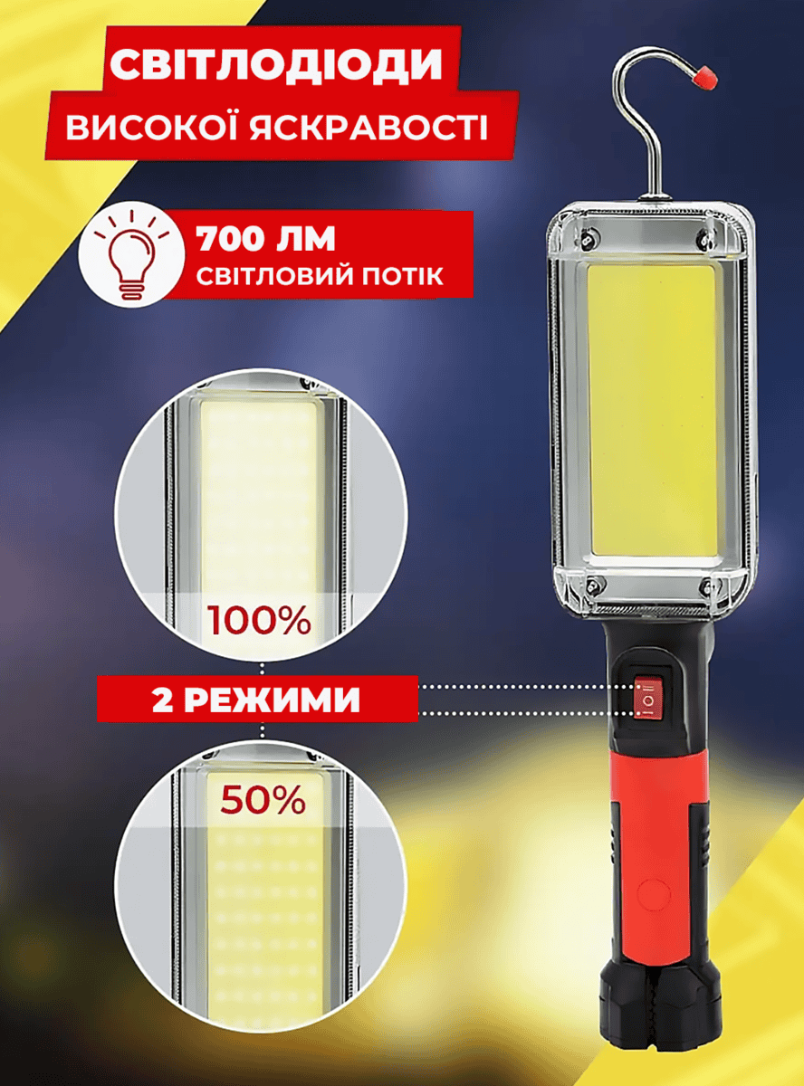 Світлодіодний ліхтар з гачком та магнітом