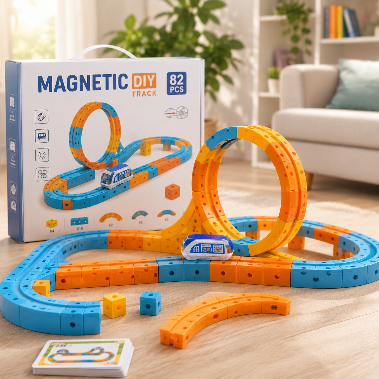 Магнітний конструктор Потяг 82 деталі Magnetic DIY Rail Car