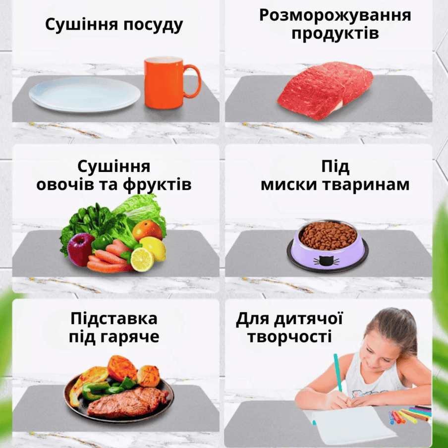 Килимок для сушки посуду вбираючий, антиковзний 30×30 см