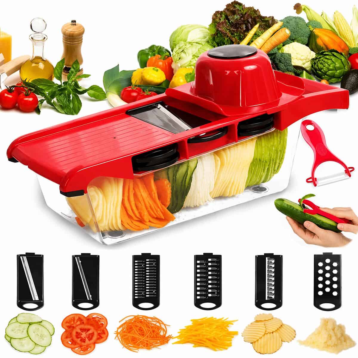 Овочерізка з резервуаром та насадками Mandoline Slicer 6в1