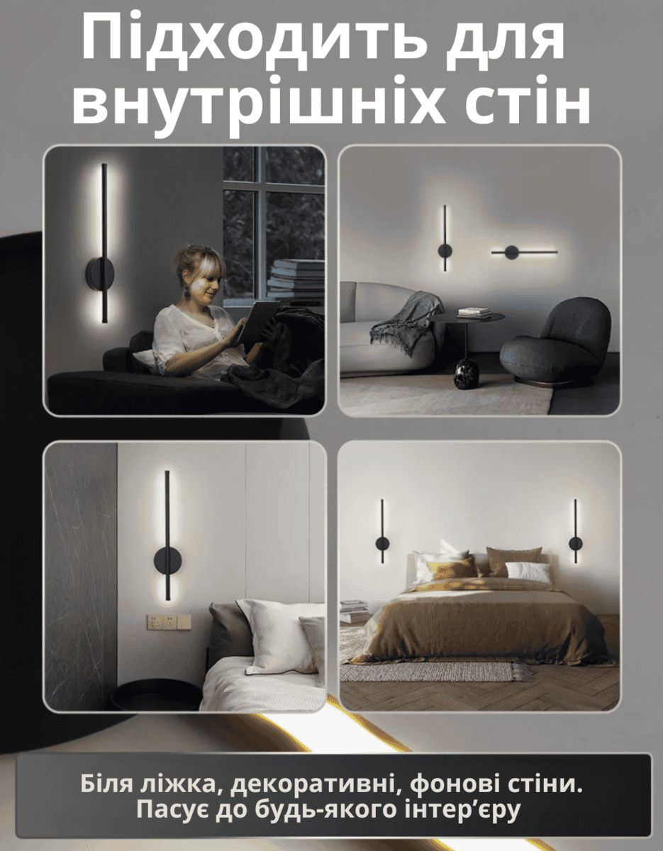 Лінійний настінний світильник у чорному каркасі