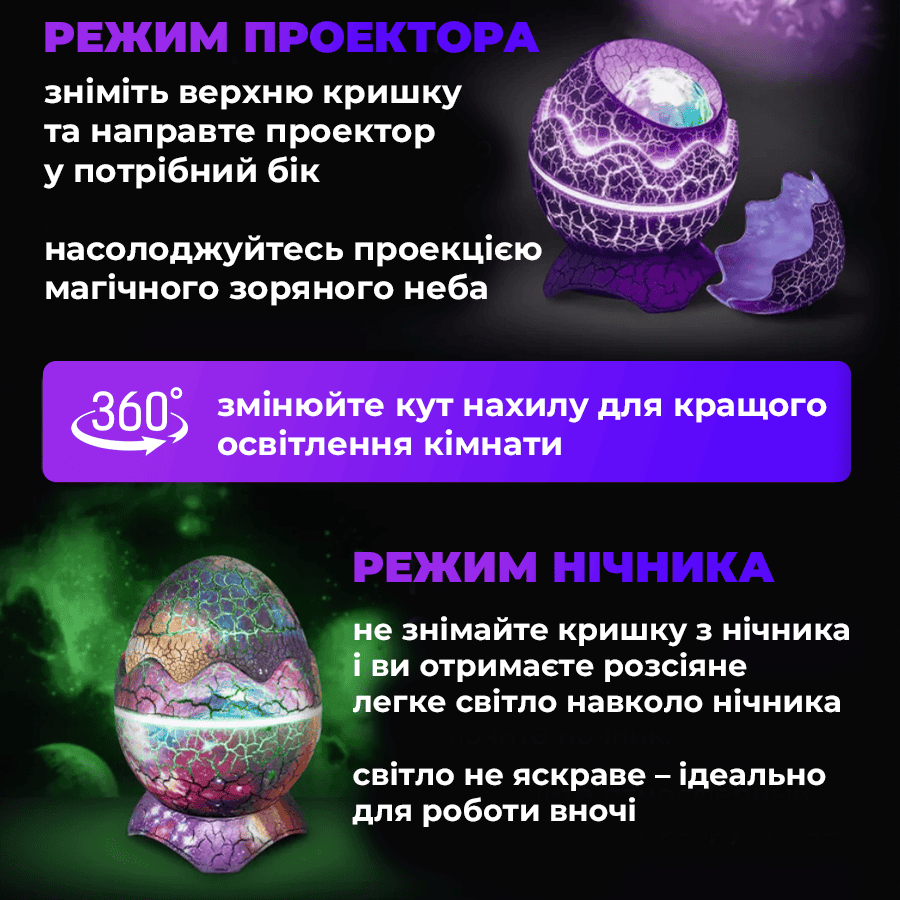 Нічник проектор зоряного неба світлодіодний «Яйце динозавра»
