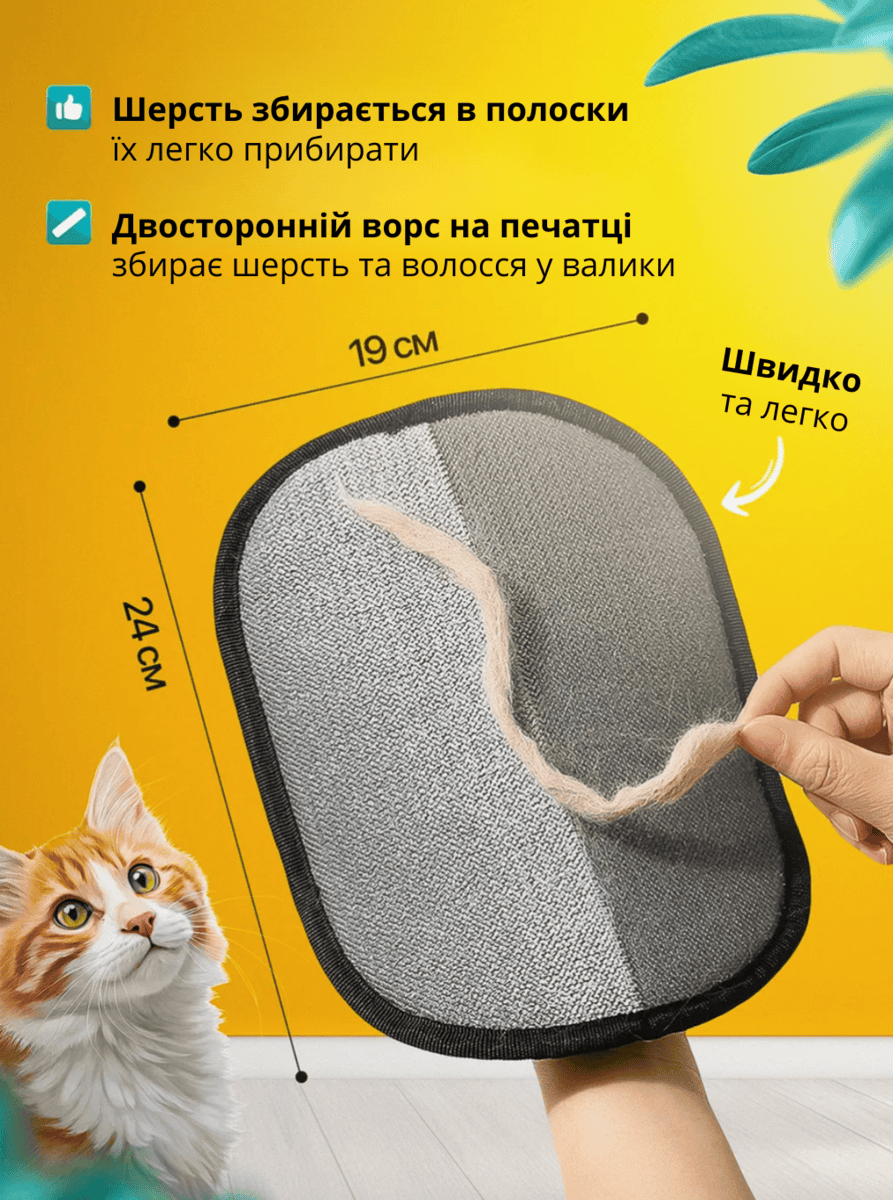 Рукавичка для видалення шерсті з одягу і меблів