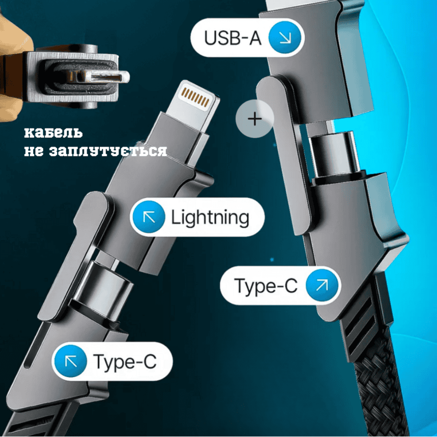 USB Кабель швидкого заряджання iPhone Android 3 в 1 для зарядки 1,5 м