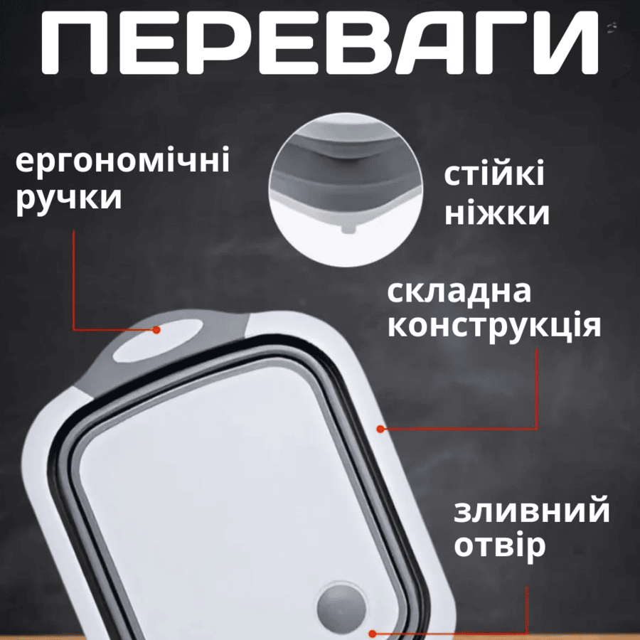 Складна обробна кухонна дошка - миска - друшляк