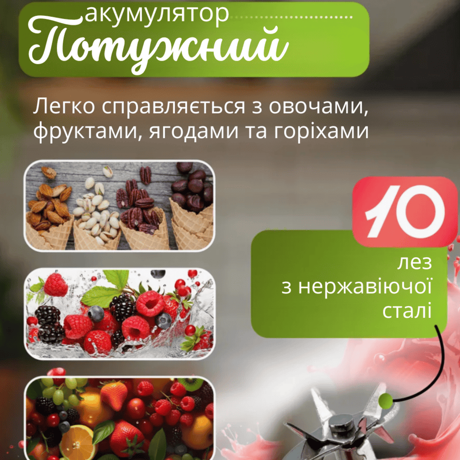Портативний USB блендер для смузі та фрешів