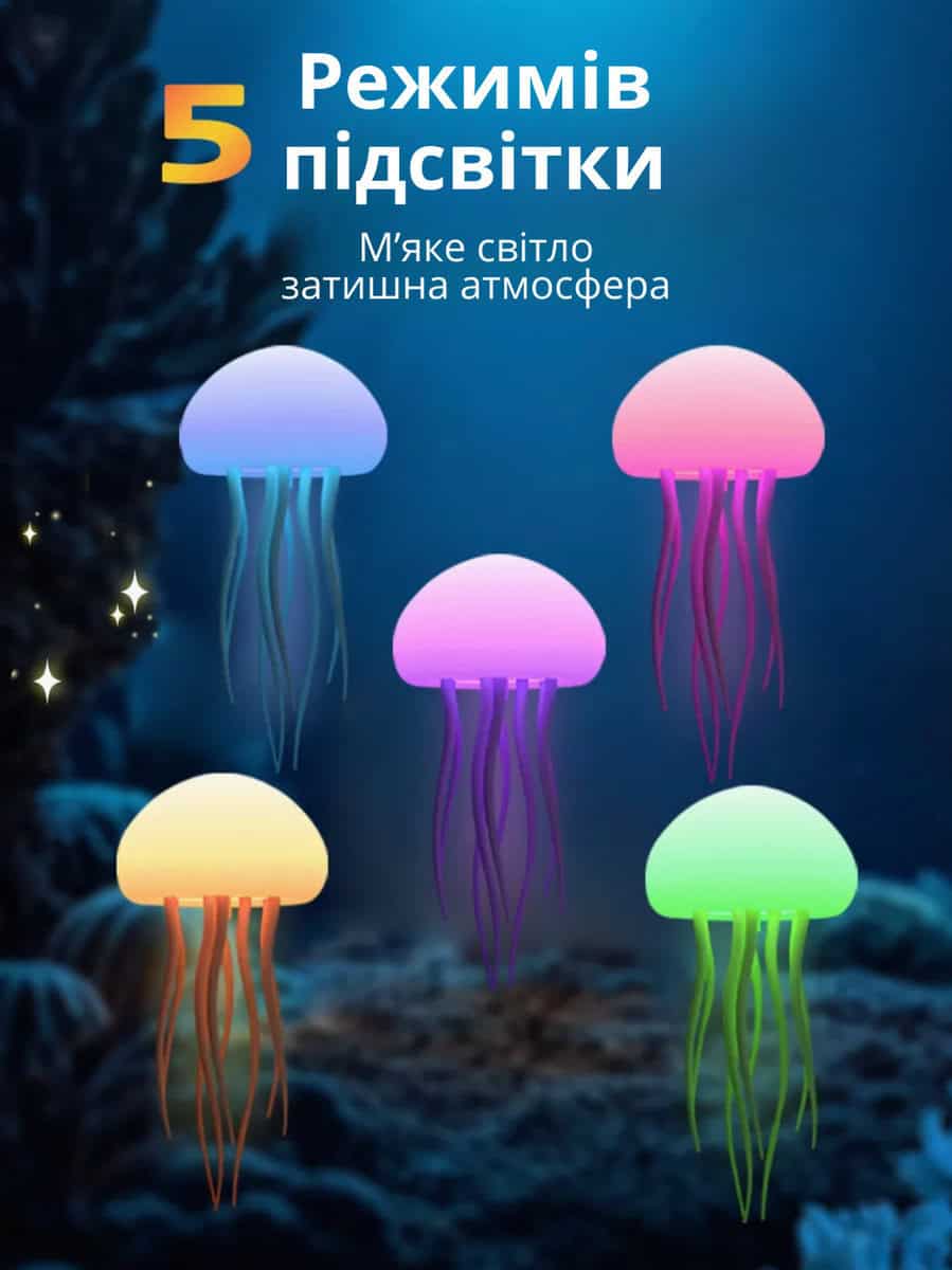 Нічник 3D лампа на акумуляторі "Медуза" з голосовим керуванням