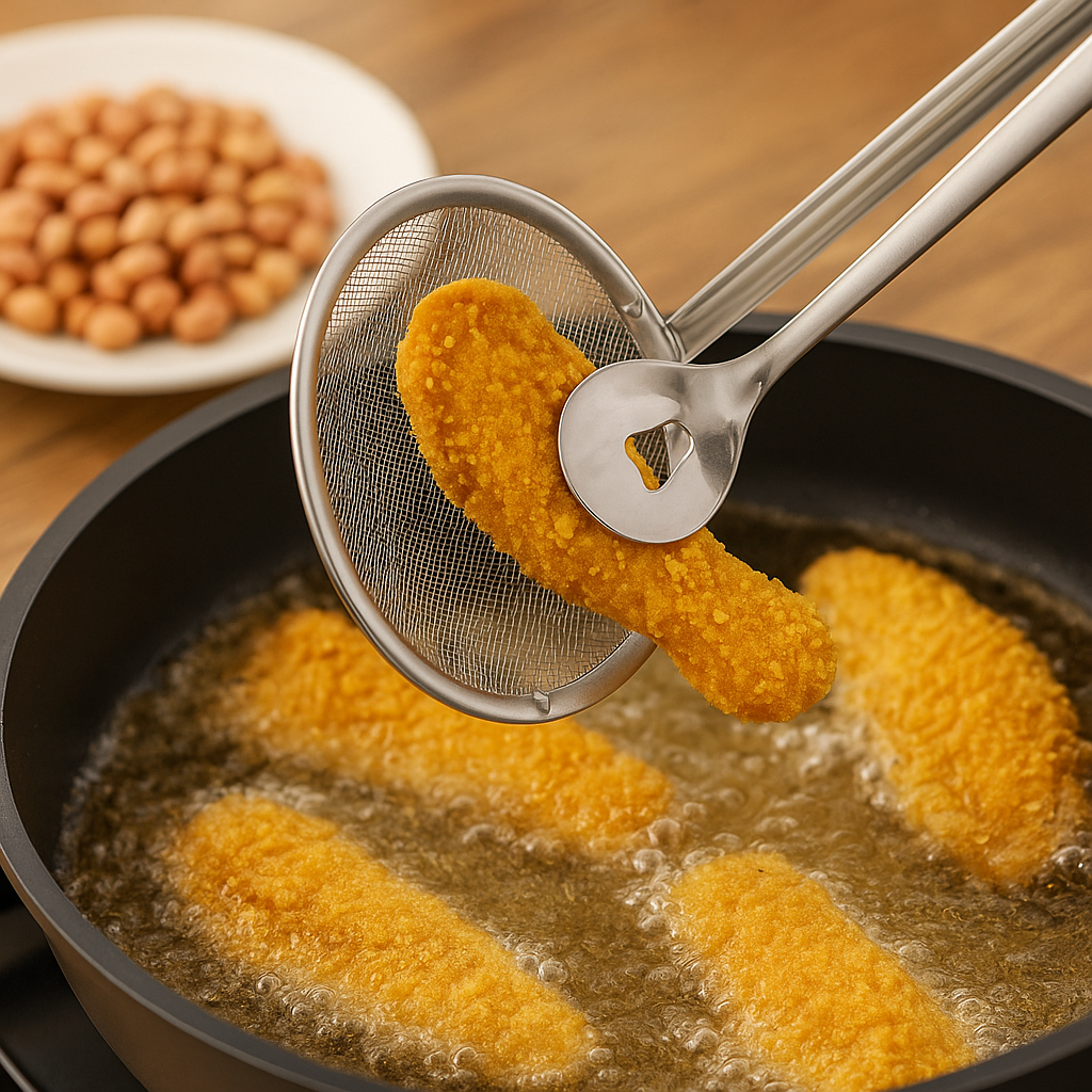 Кухонні щипці для фритюру і смаження з сіткою-шумовкою