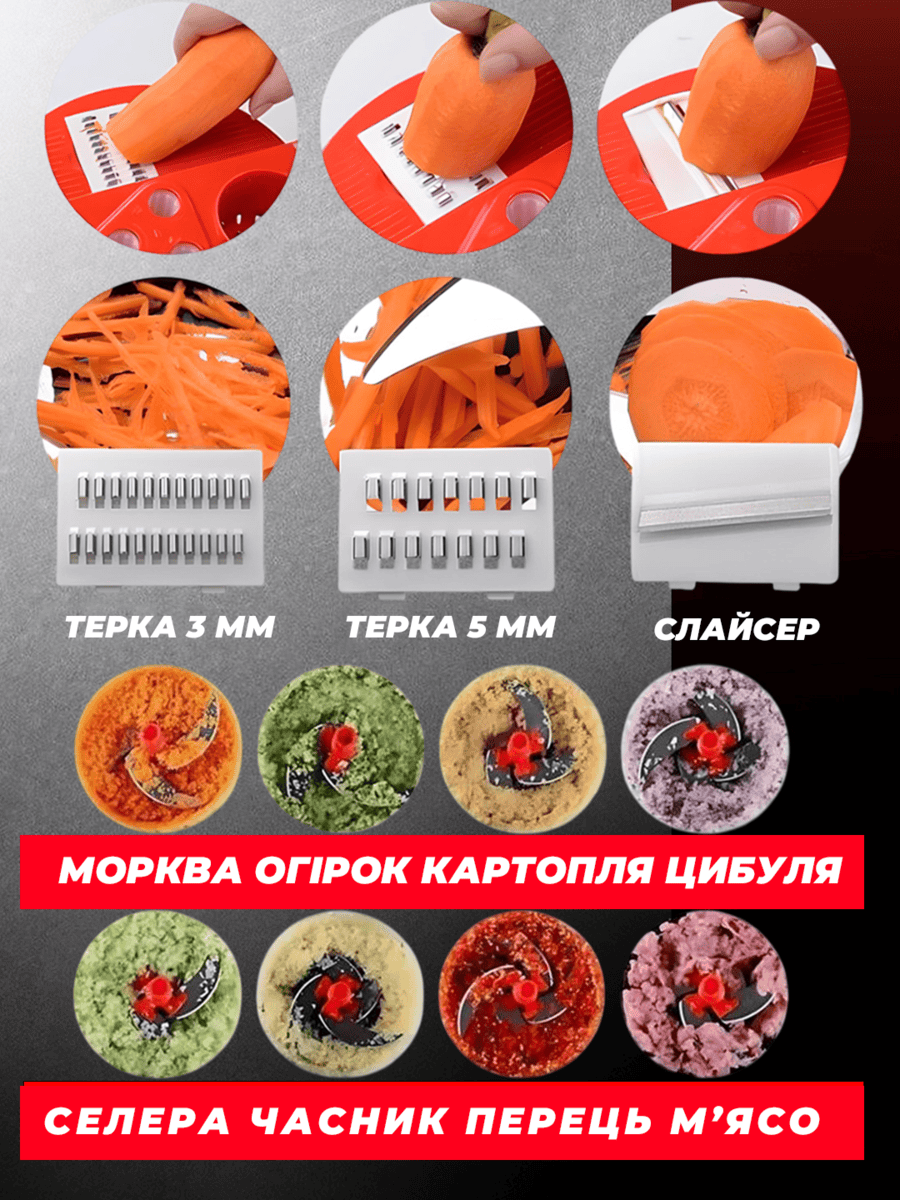 Ручна овочерізка ніж подрібнювач для овочів та фруктів із соковитискачем