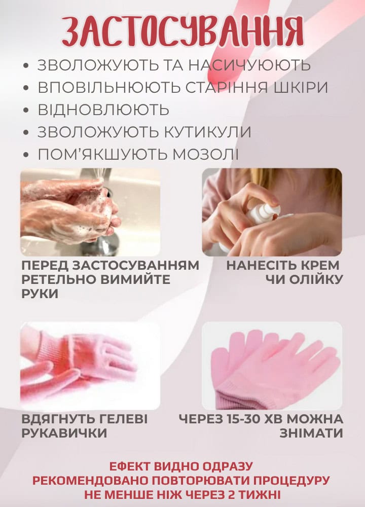 Гелеві зволожуючі рукавички для рук