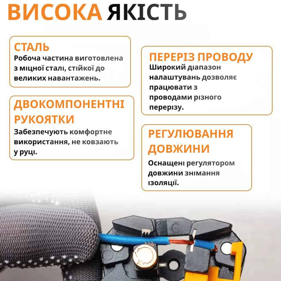 Кліщі для обтискання та зачищення проводів 3в1