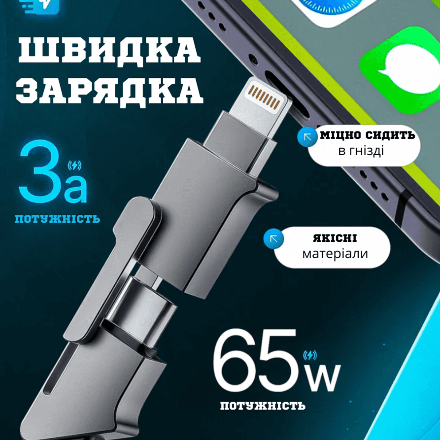 USB Кабель швидкого заряджання iPhone Android 3 в 1 для зарядки 1,5 м
