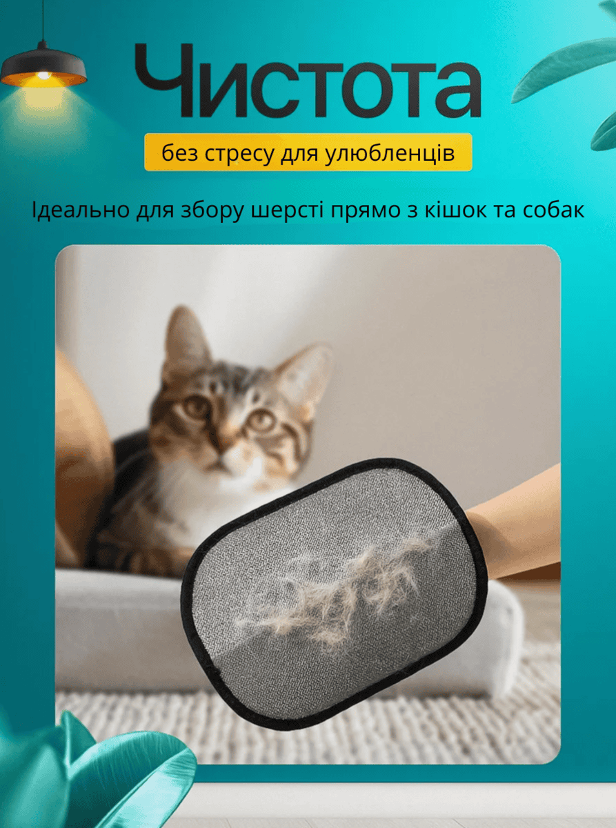 Рукавичка для видалення шерсті з одягу і меблів