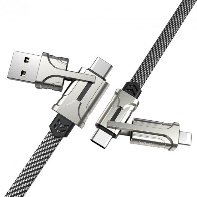 Універсальний зарядний кабель 4-в-1 з USB та з захистом від заплутування 1,5м