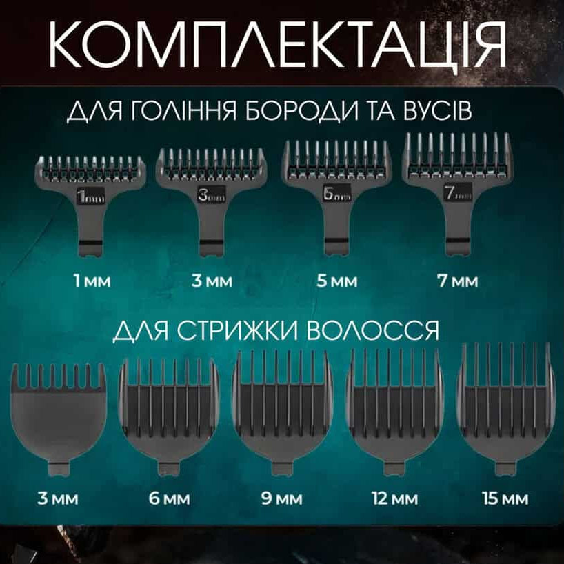 Машинка для стрижки, акумуляторна, набір 5 насадок