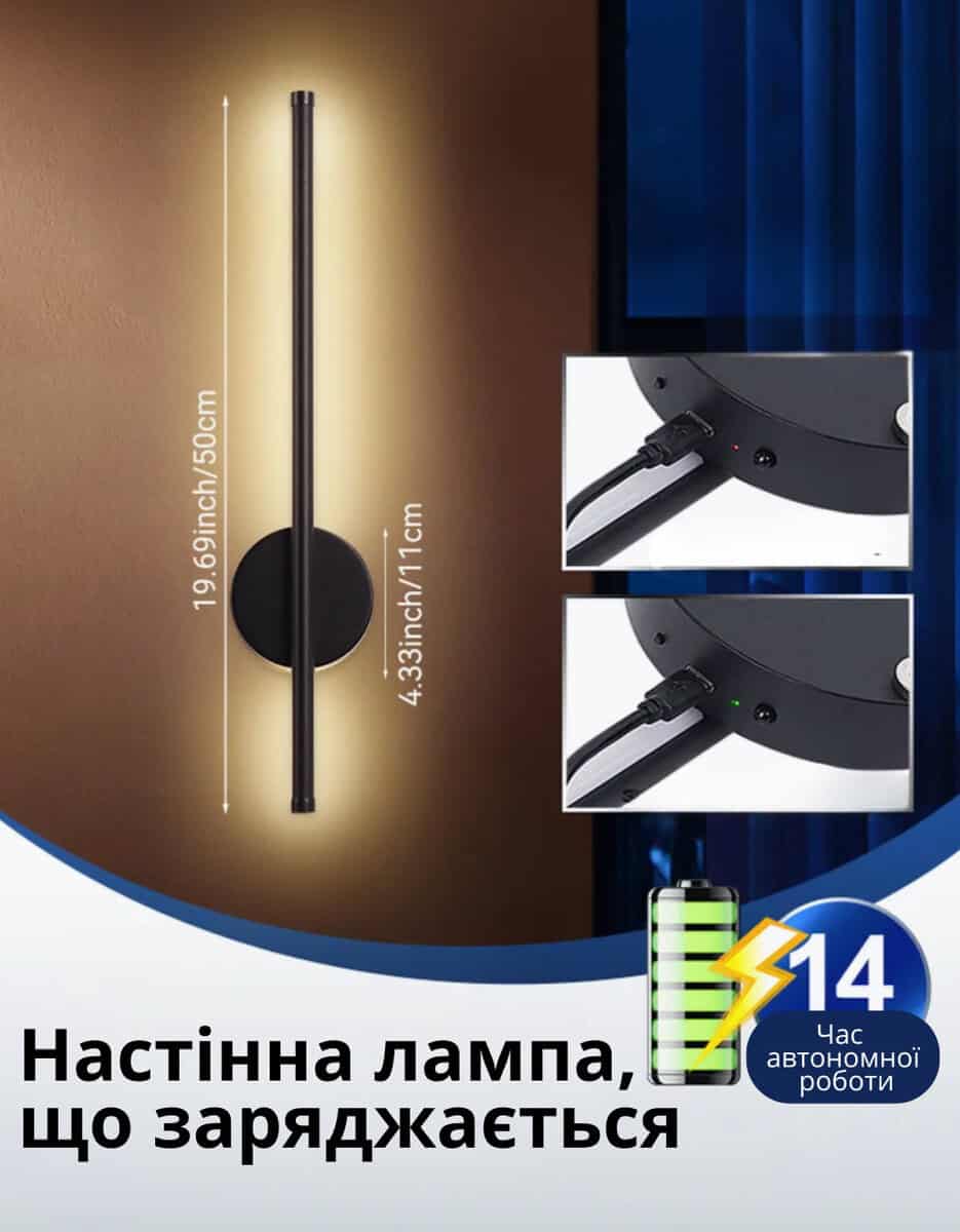 Лінійний настінний світильник у чорному каркасі