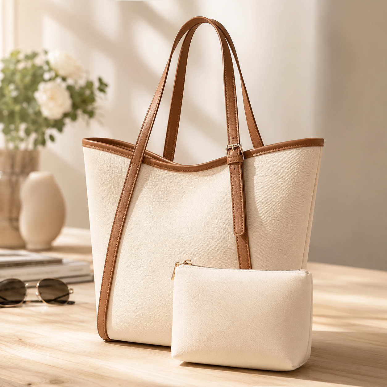 Містка жіноча сумка-тоут з косметичкою