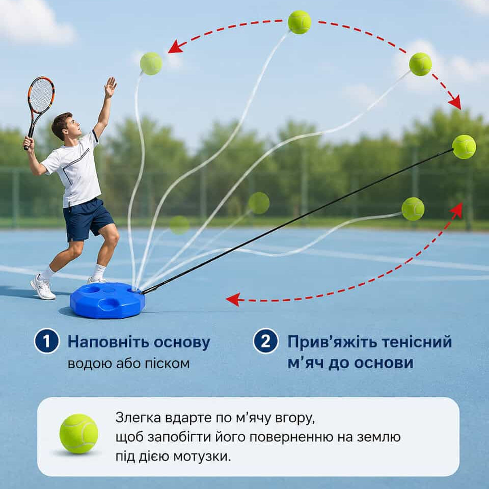 Навчальний тенісний набір для самостійних тренувань з ракеткою