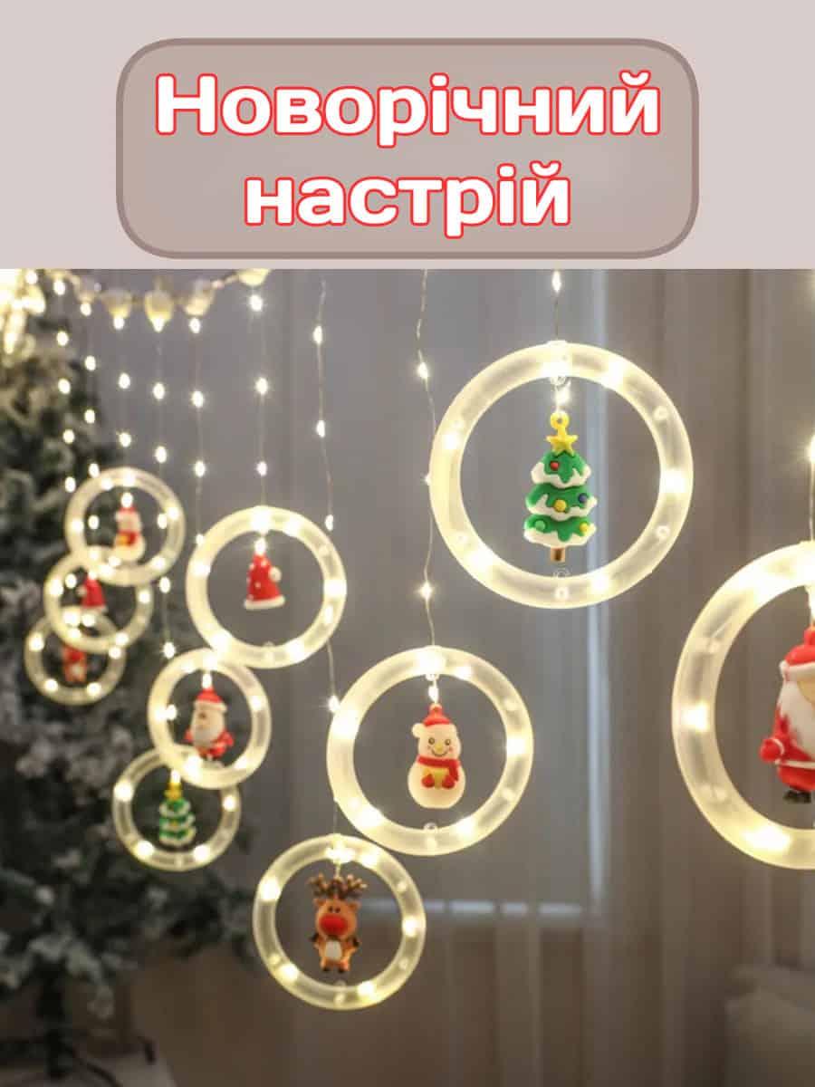 Гірлянда штора з новорічними фігурками