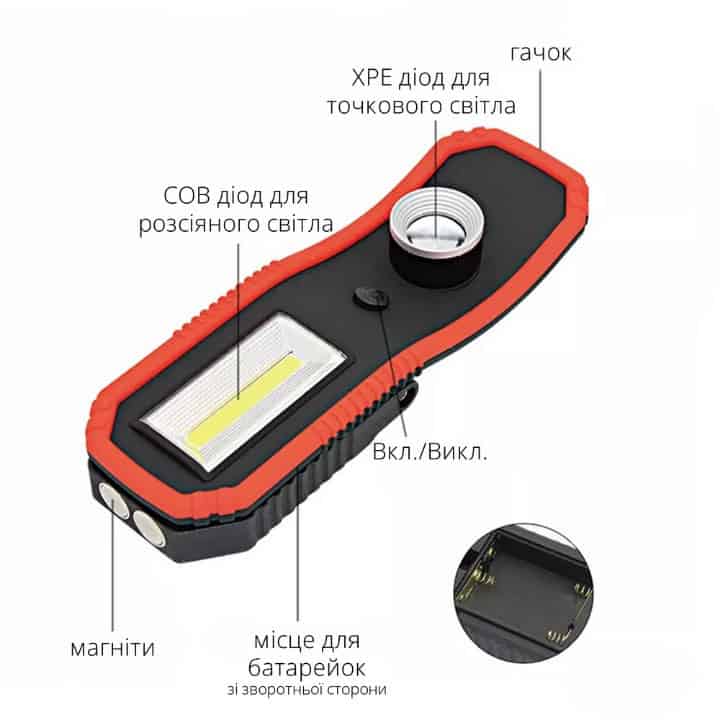 Портативний ліхтар на магніті з гачком