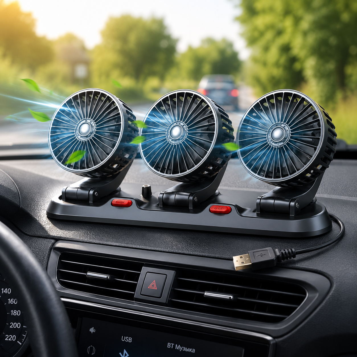 Потрійний автомобільний USB-вентилятор