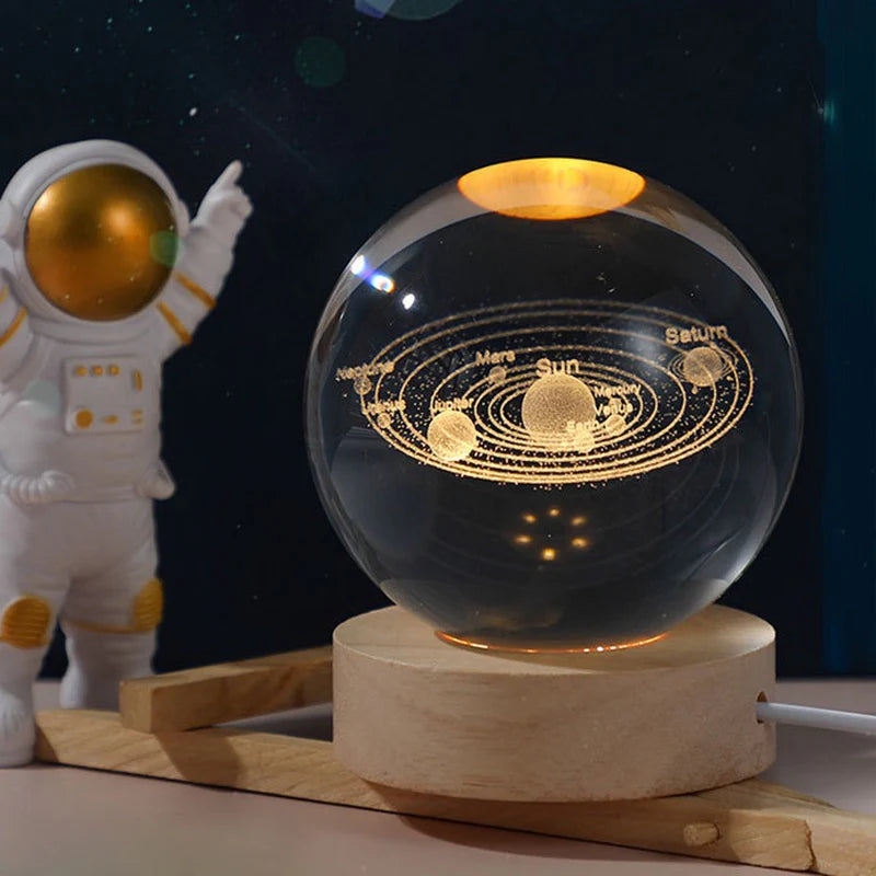 Світлодіодний нічник куля "Сонячна система" з 3D гравіюванням та теплим освітленням