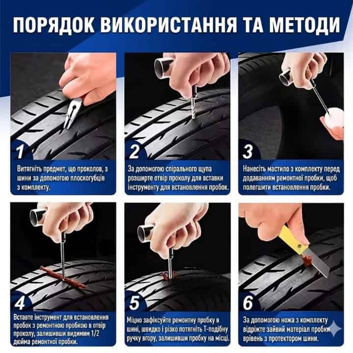 Набір для ремонту безкамерних шин 58 в 1 в чохлі