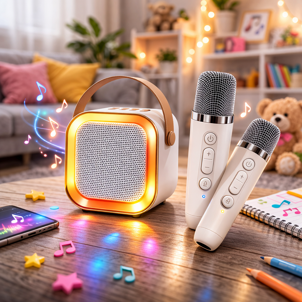 Караоке колонка з підсвічуванням та 2 бездротових мікрофони