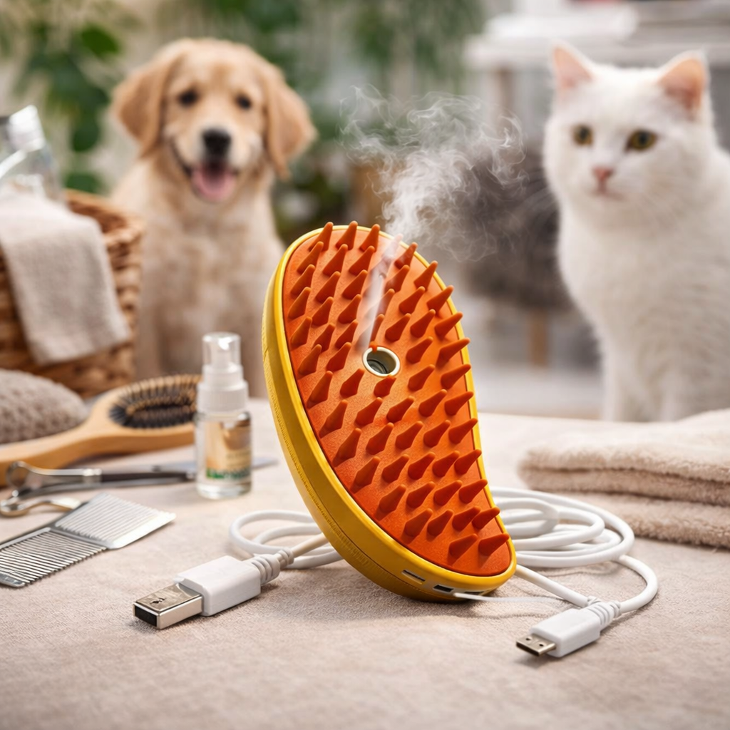 Електрична парова щітка масажер 3 в 1 для вичісування собак і котів на USB