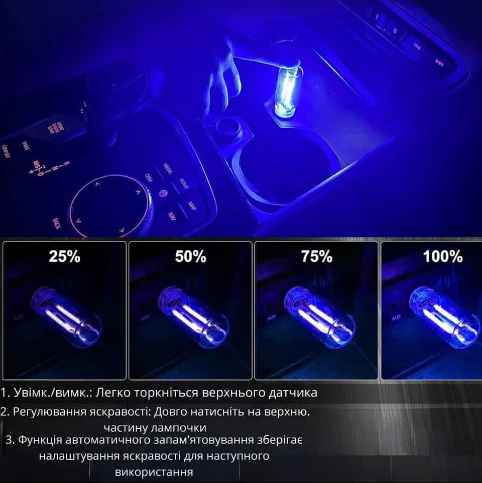 USB адаптер зарядка в прикурювач з LED підсвіткою салону авто