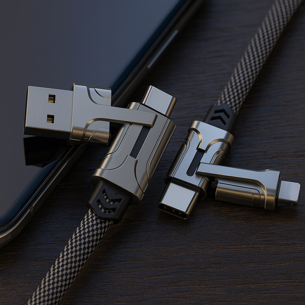 Універсальний зарядний кабель 4-в-1 з USB та з захистом від заплутування 1,5м