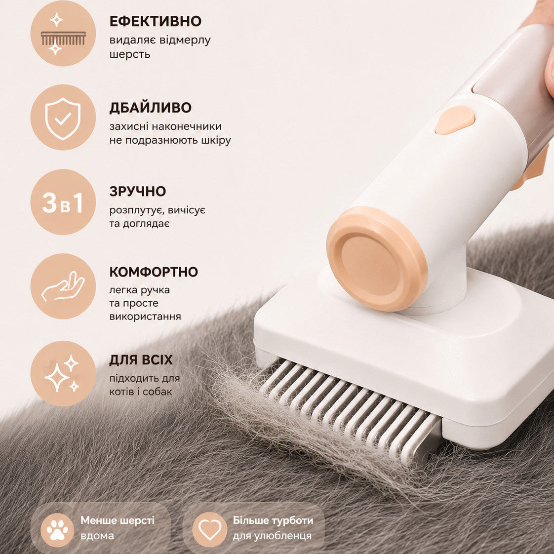 Універсальний гребінець-щітка для вичісування котів і собак 3в1