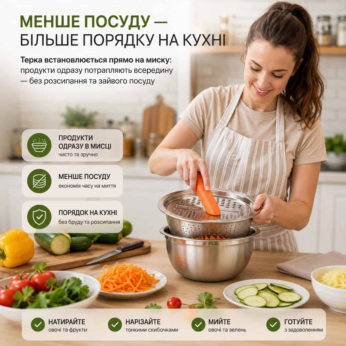 Овочерізка 3 в 1 Миска друшляк та терка для овочів 26см