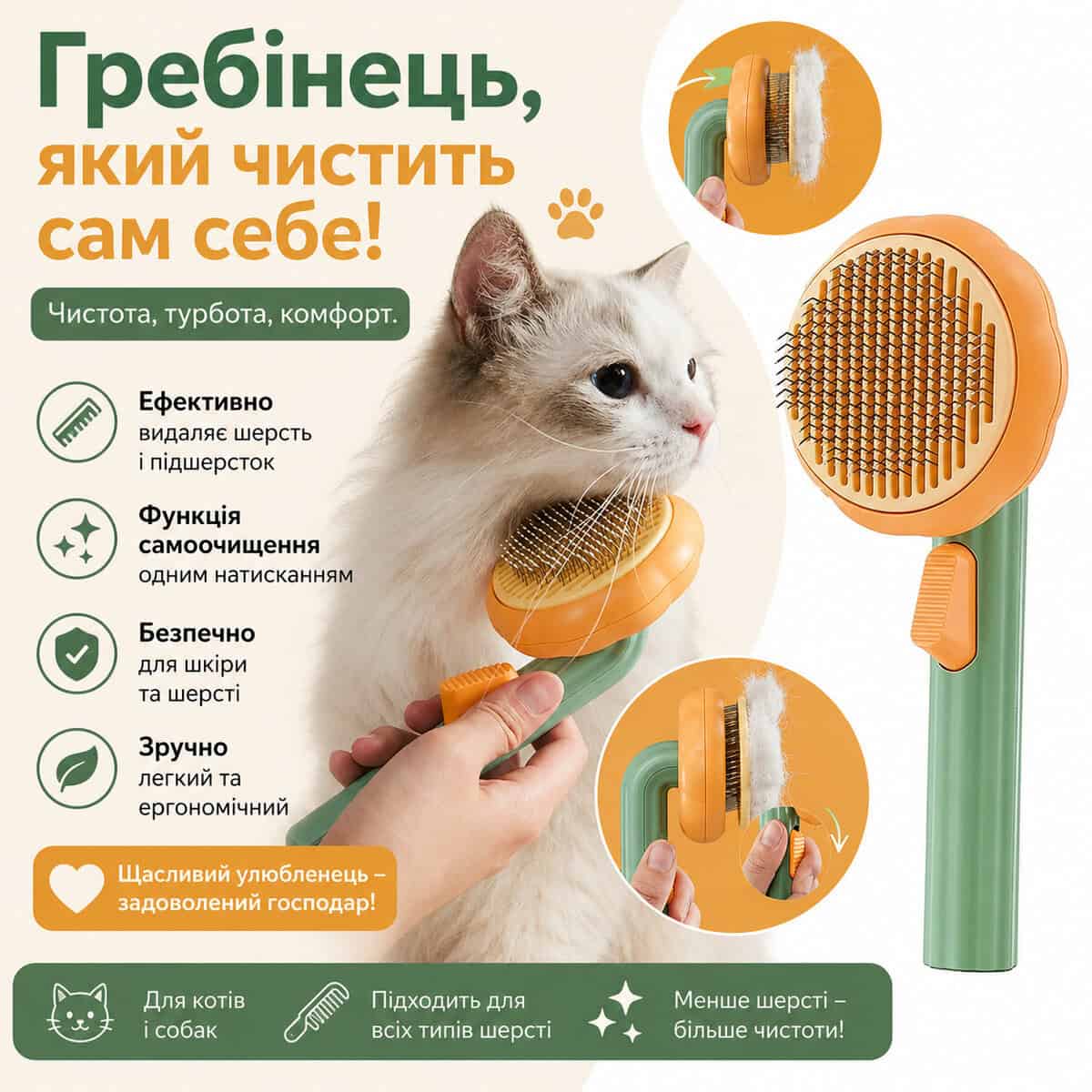 Набір пуходерка та гребінець для котів та собак