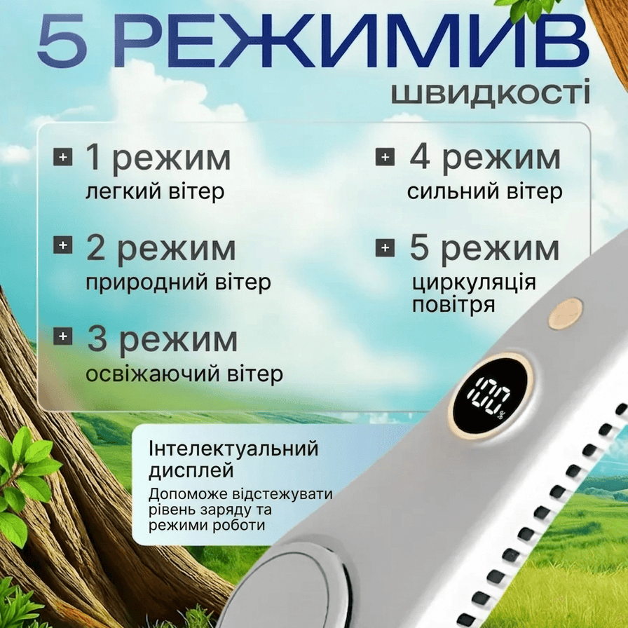 Портативний вентилятор на шию гнучкий на акумуляторі