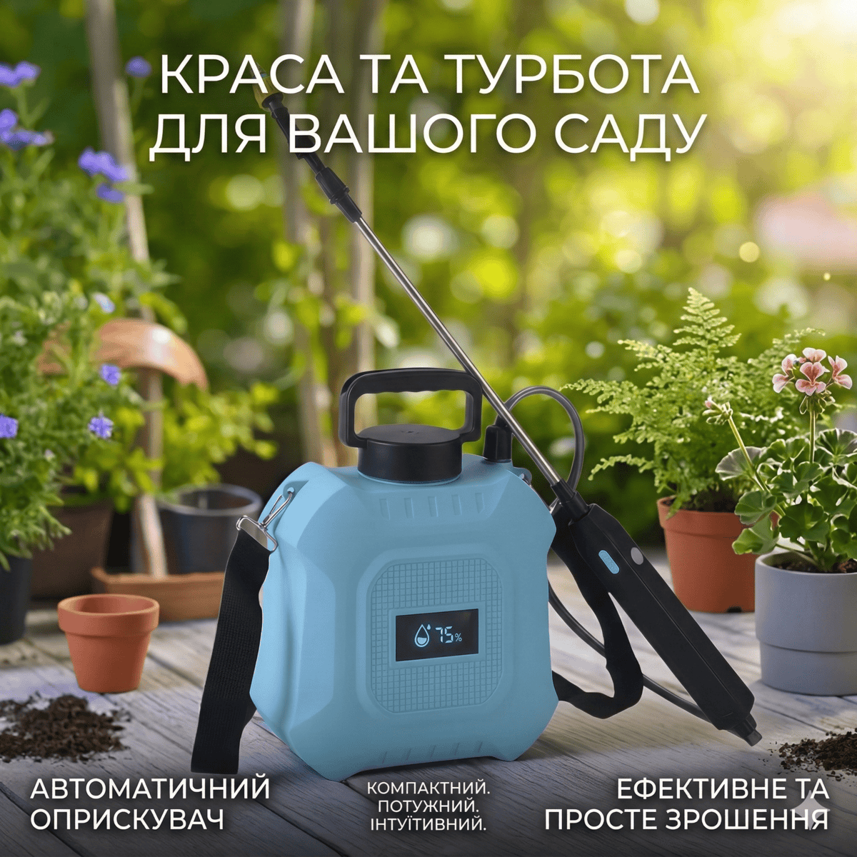 Обприскувач акумуляторний зі змінними насадками 8л