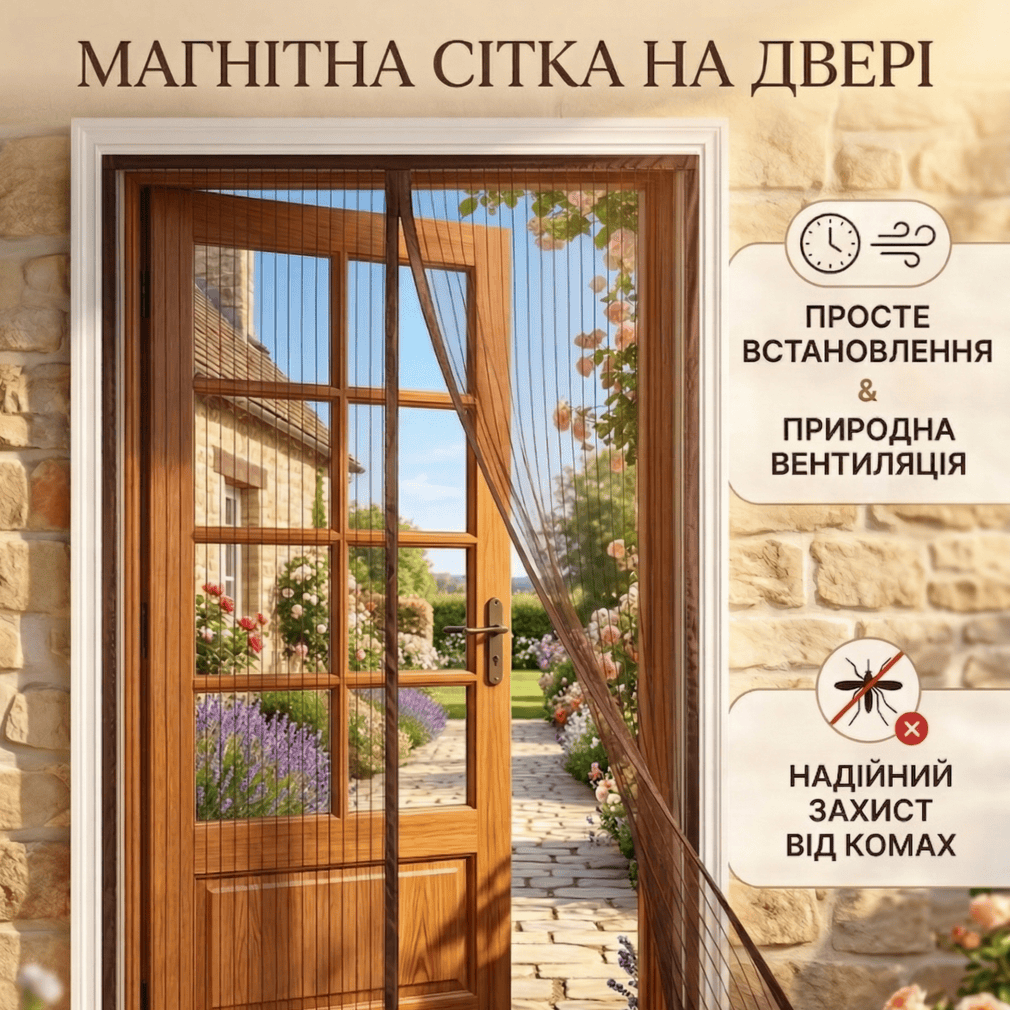 Москітна сітка на двері на магнітах коричневого кольору