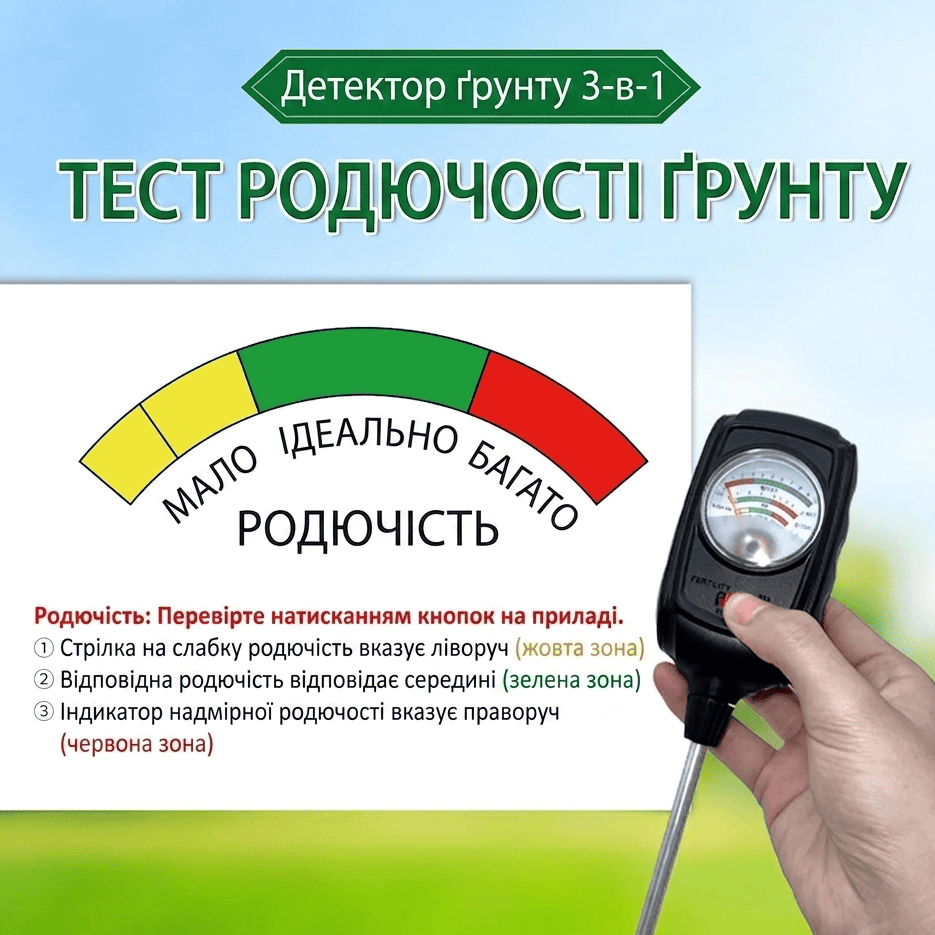 Вимірювач грунту 3-в-1 визначає вологість, рівень pH та родючість