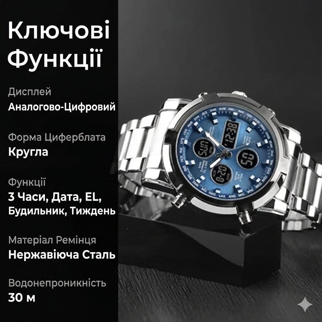 Чоловічій механічний годинник із синім циферблатом