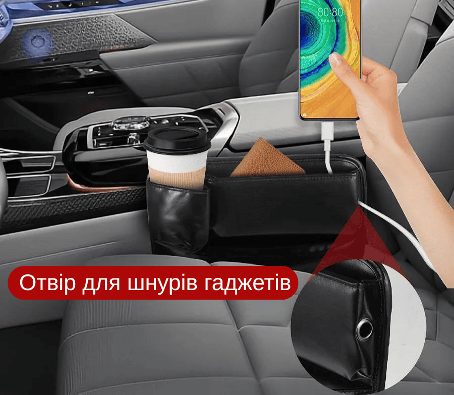 Автомобільна кишеня-органайзер між сидіннями з підстаканником