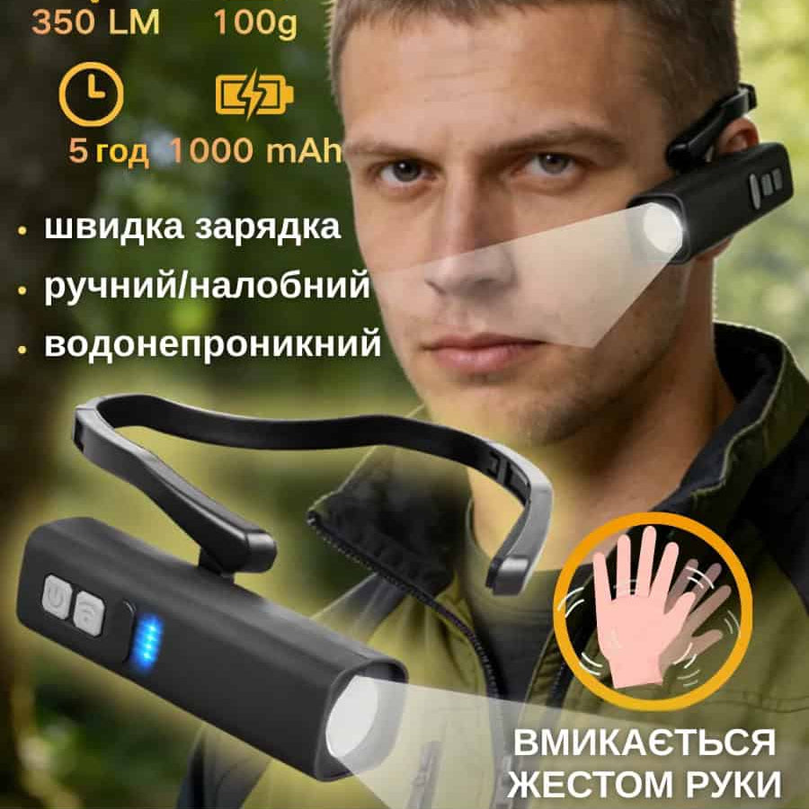 Ліхтар налобний акумуляторний світлодіодний з датчиком жестів