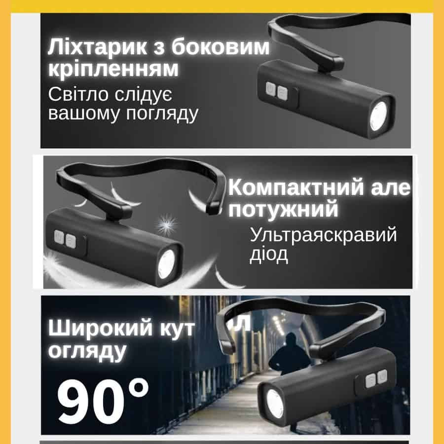 Ліхтар налобний акумуляторний світлодіодний з датчиком жестів