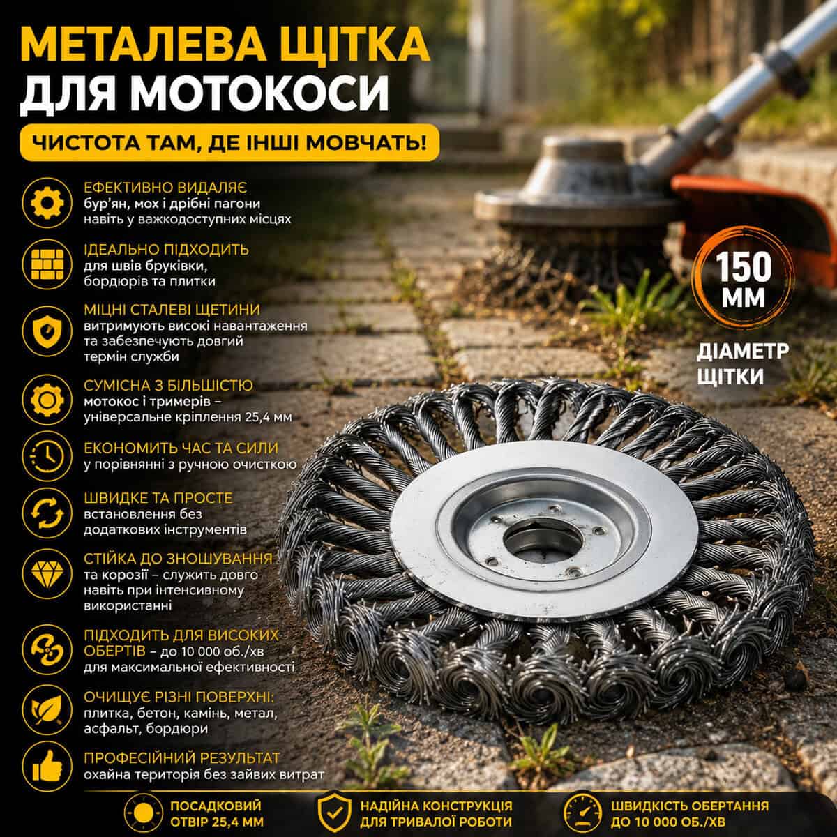 Насадка на тример щітка металева з крученого дроту
