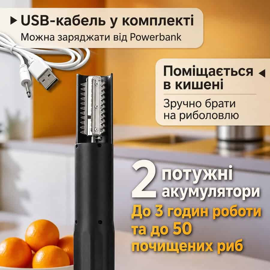 Акумуляторна рибочистка електрична для швидкого очищення риби