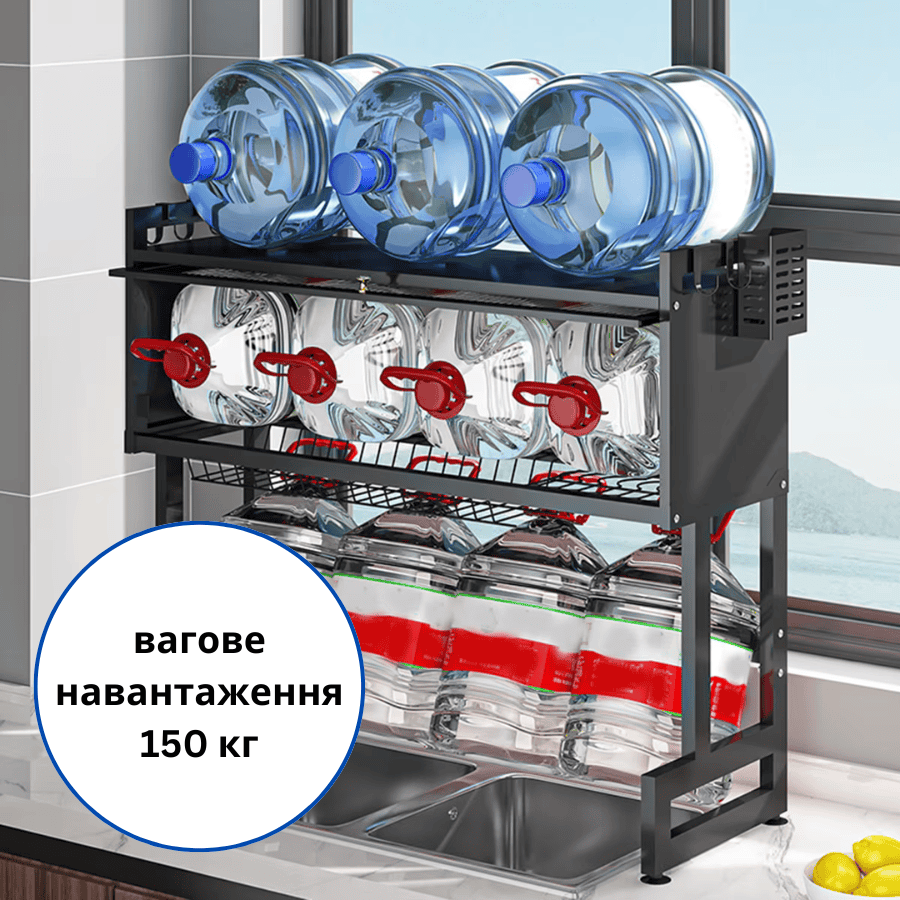Металева настільна сушарка для посуду дворівнева зі зливом