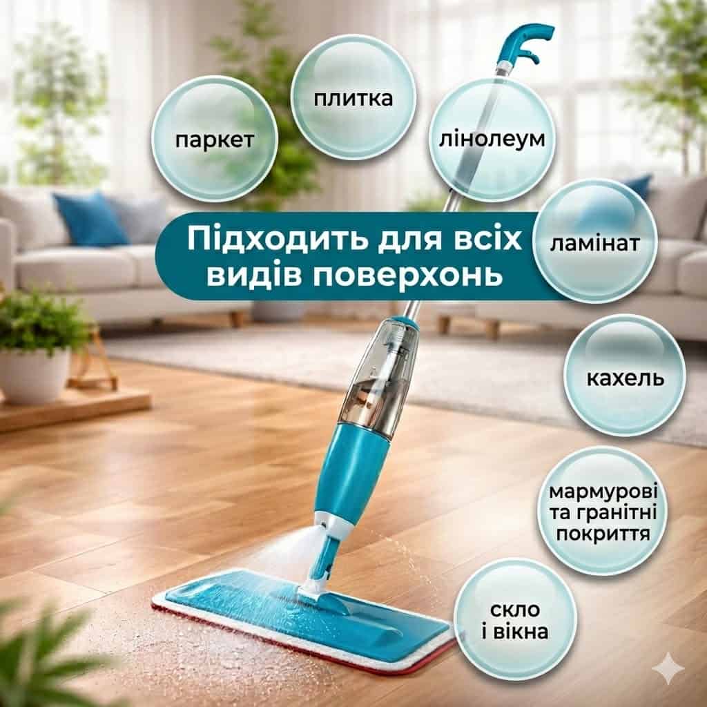 Універсальна швабра Health Spray Mob 3в1 з розпилювачем води