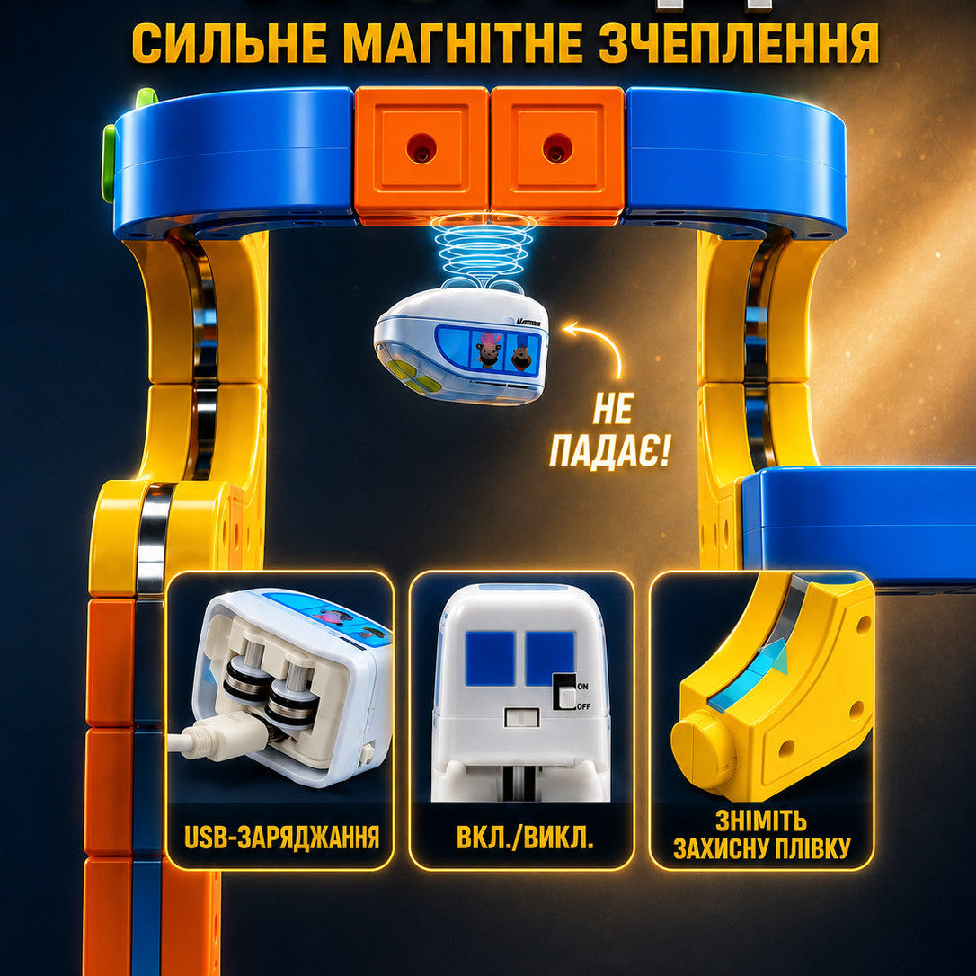 Магнітний конструктор Потяг 82 деталі Magnetic DIY Rail Car
