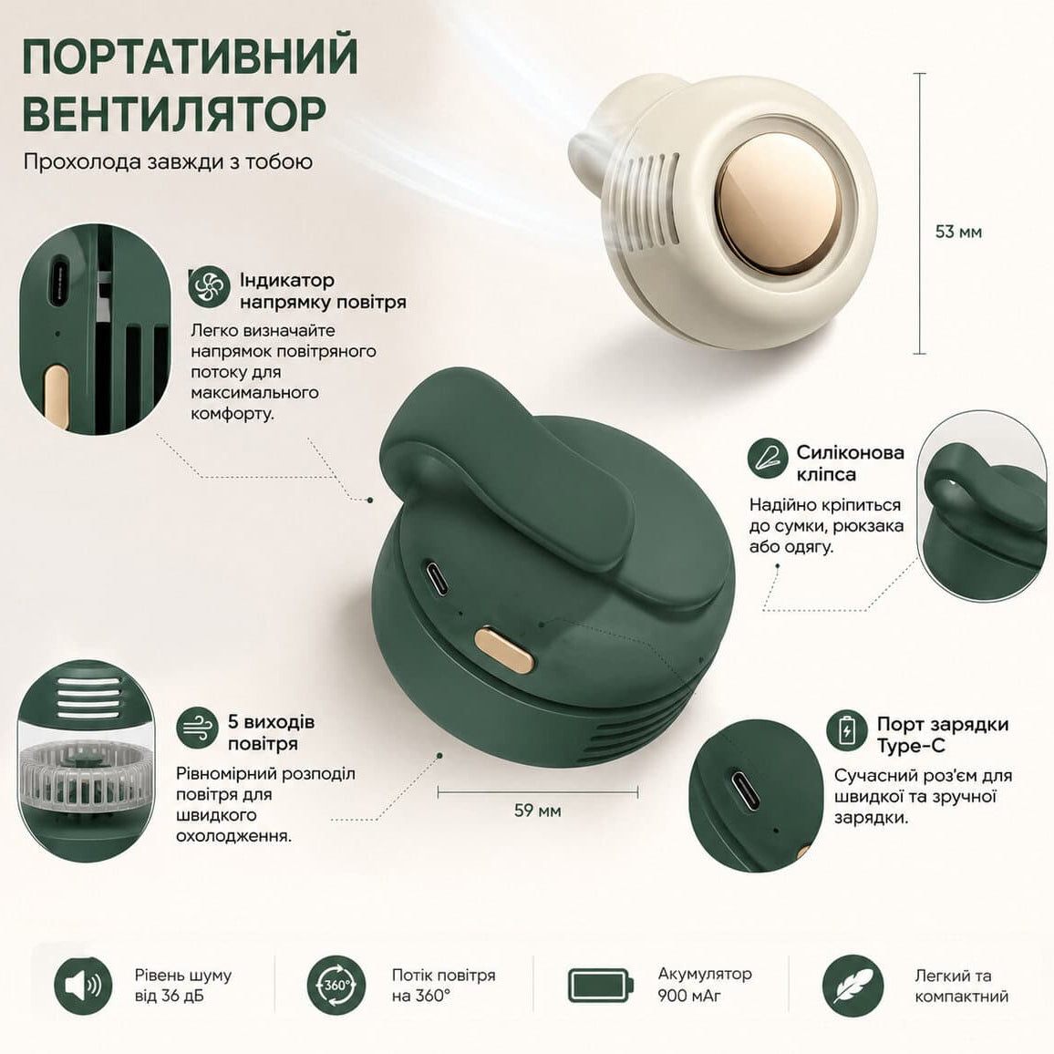 Портативний безлопатевий міні-вентилятор